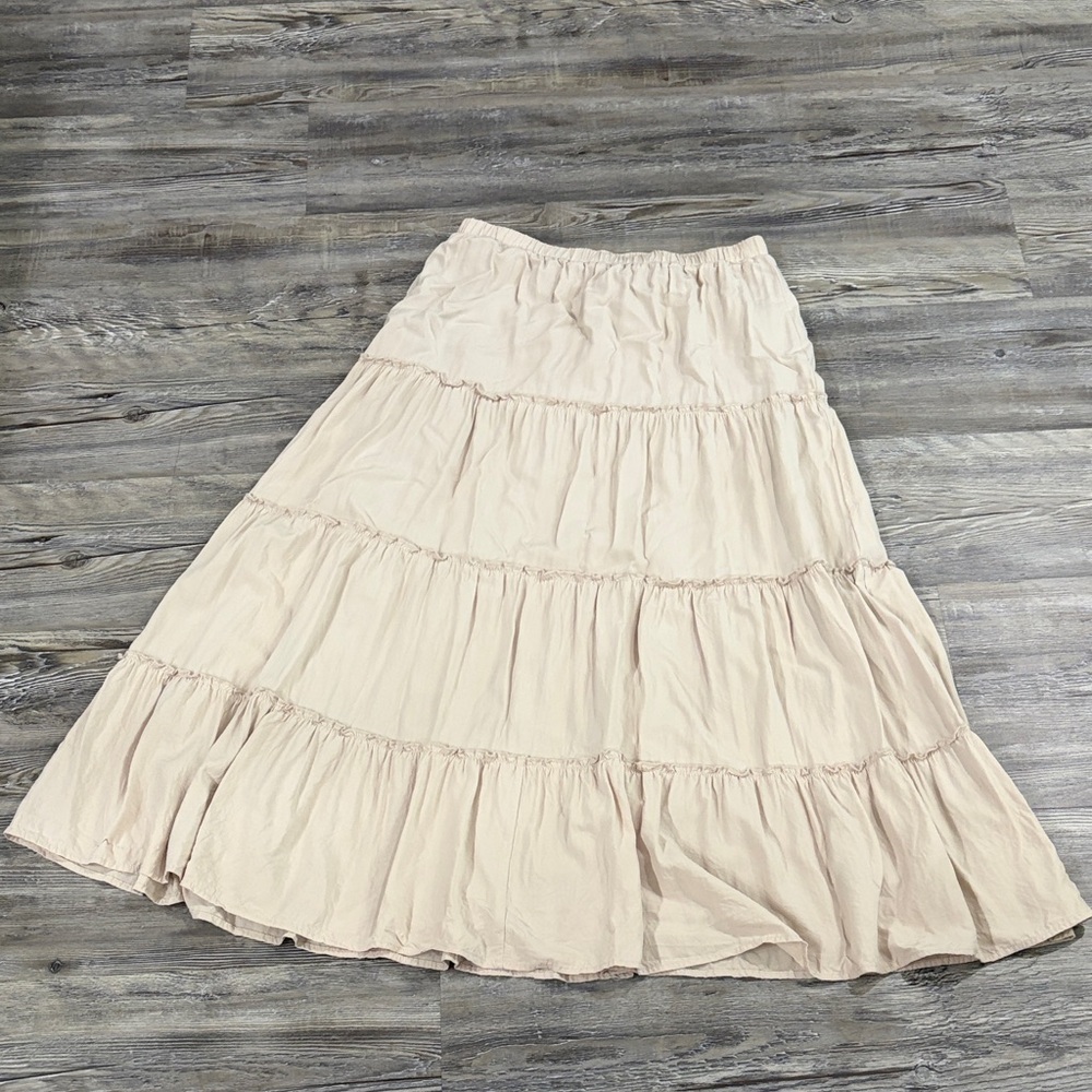 Flowing Cream Tiered Maxi Skirt with Elastic Waist